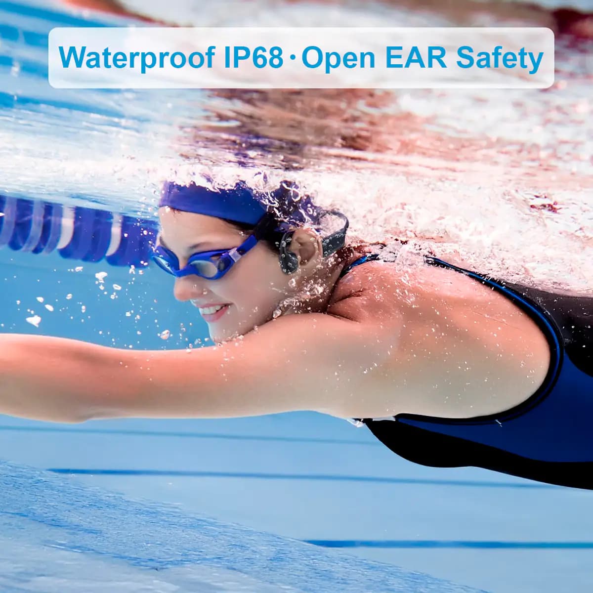 אוזניות שחייה OPEN SWIM IP68 בהולכת עצם – 32GB, שומעים בלי לחסום את האוזן