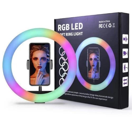 רינג לייט 8 אינץ' (20 ס"מ) RGB עם מיני חצובה