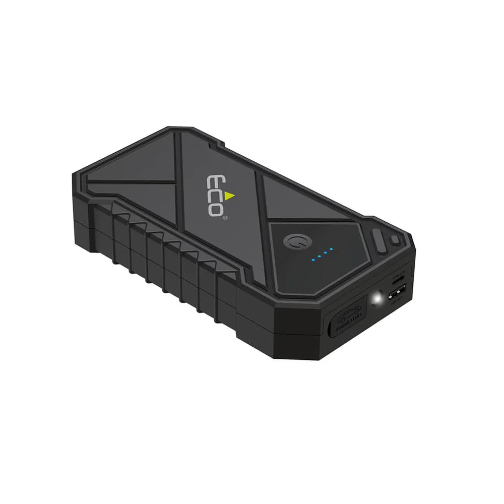 בוסטר התנעה ECO JS-800 מבט מלמעלה, יציאות USB ופנס LED גלויים