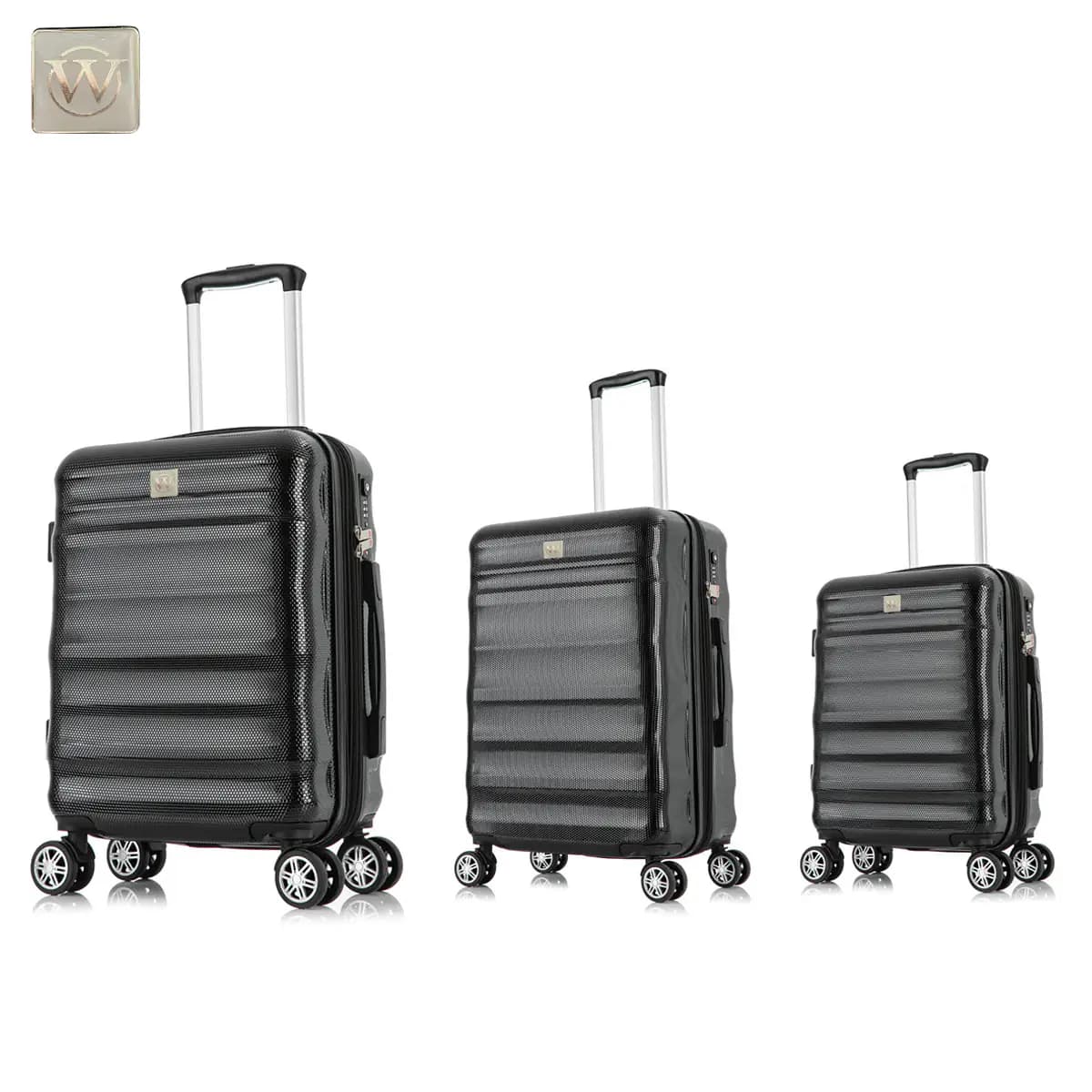 סט 3 מזוודות קשיחות Wolman 20+24+28" – מעטפת PC, מנעול TSA, גלגלים 360°